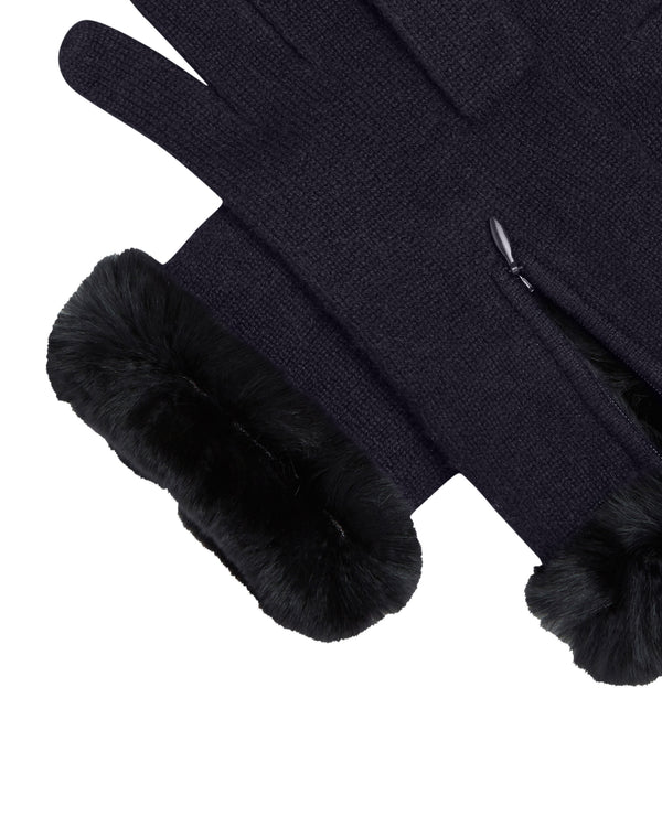 N.Peal Women's Fur And Cashmere Gloves Navy Blue