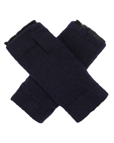 N.Peal Unisex Fur Lined Fingerless Cashmere Gloves Navy Blue