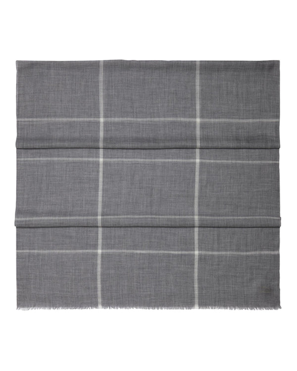 N.Peal Men's Fine Gauge Checked Cashmere Scarf Mid Grey