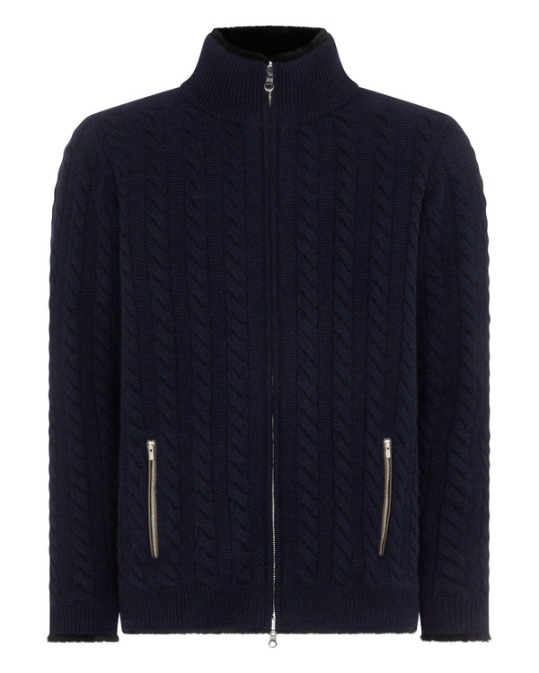 Men's Aspen Cashmere Cable Fur Cardigan  2