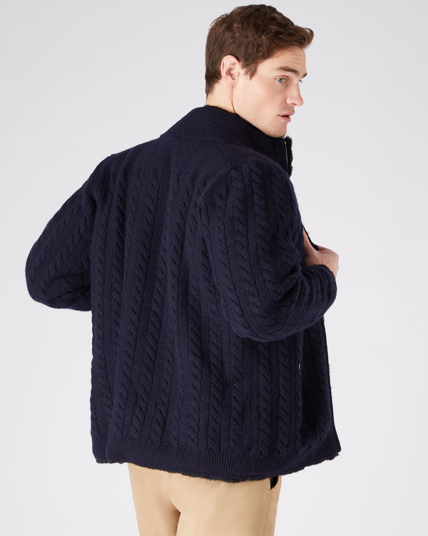 Men's Aspen Cashmere Cable Fur Cardigan  4