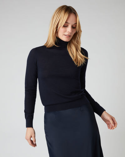 Women's Margot Superfine Cashmere Roll Neck Jumper Navy Blue