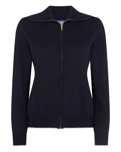 N.Peal Women's Cotton Cashmere Full Zip Jumper Navy Blue