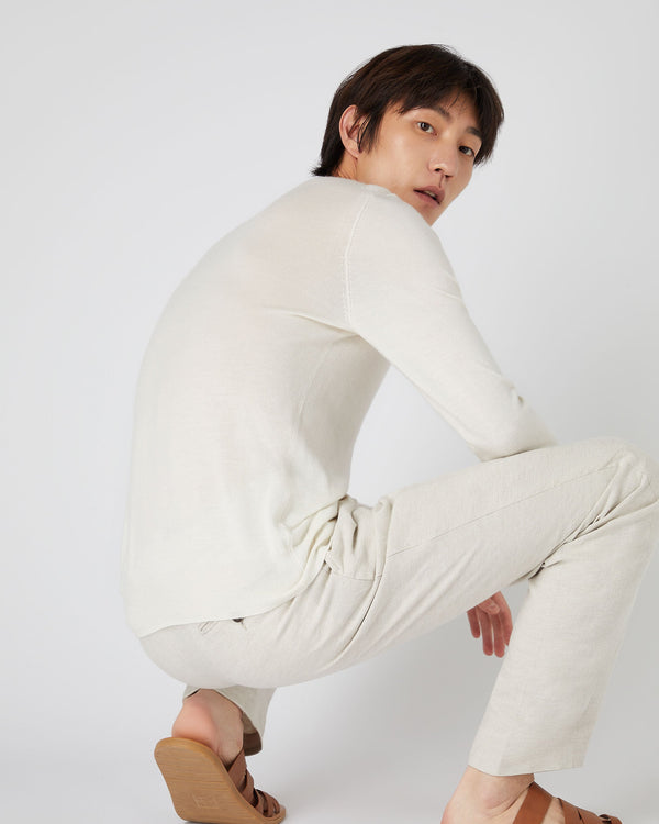 N.Peal Men's Covent Fine Gauge Cashmere Round Neck Jumper New Ivory White