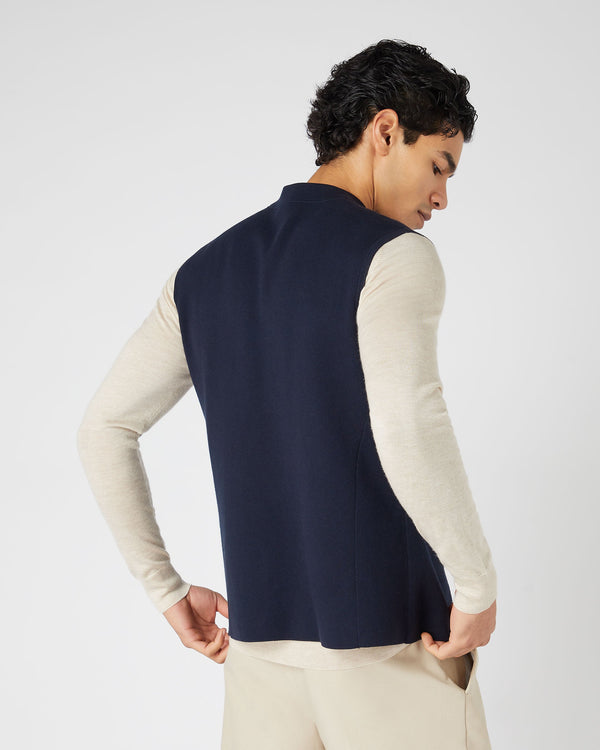 N.Peal Men's Penzance Cotton Cashmere Gilet Navy Blue