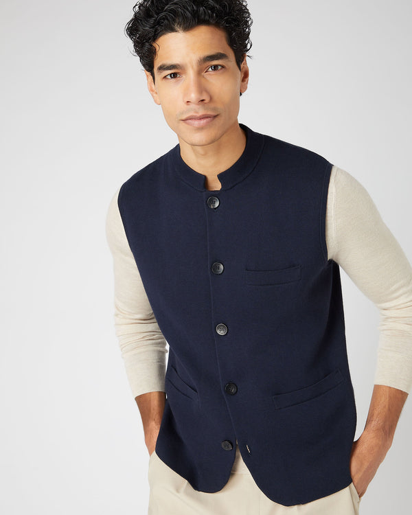 N.Peal Men's Penzance Cotton Cashmere Gilet Navy Blue