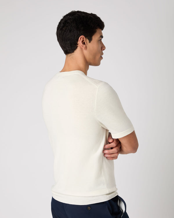 Men's Henley Cotton Cashmere T-Shirt New Ivory White