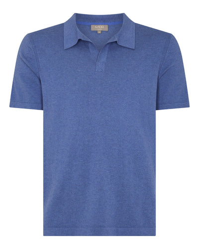 N.Peal Men's Polo Cotton Cashmere T-Shirt Denim Blue