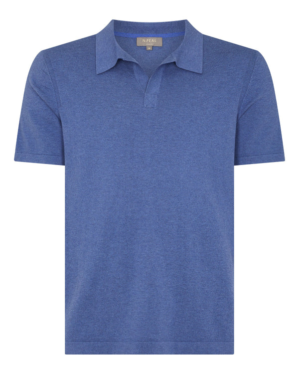 N.Peal Men's Polo Cotton Cashmere T-Shirt Denim Blue