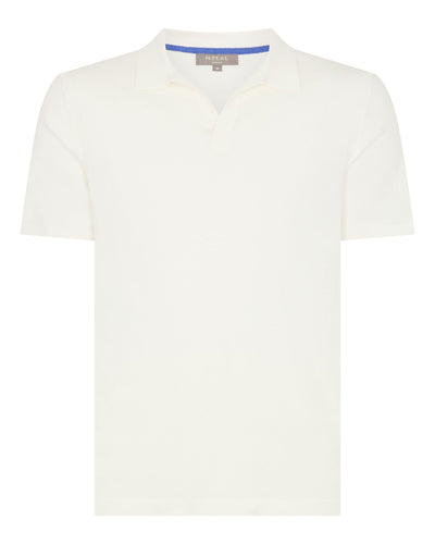 N.Peal Men's Polo Cotton Cashmere T-Shirt New Ivory White