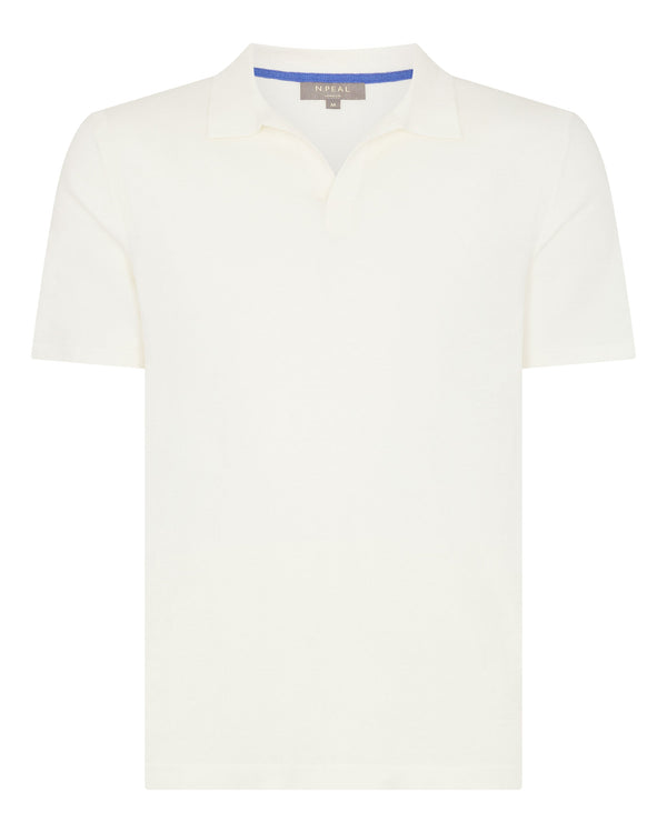 N.Peal Men's Polo Cotton Cashmere T-Shirt New Ivory White