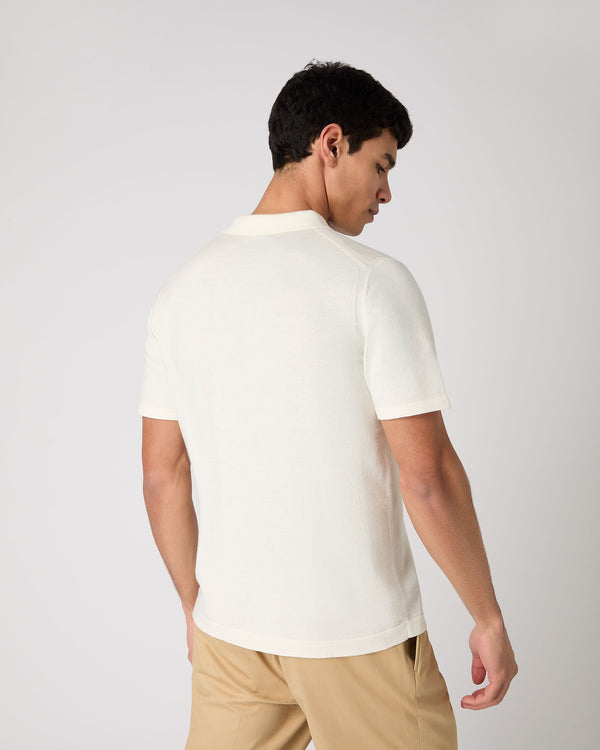 N.Peal Men's Polo Cotton Cashmere T-Shirt New Ivory White