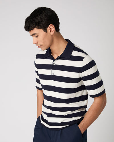 N.Peal Men's Rock Polo Cotton Cashmere T-Shirt Stripe
