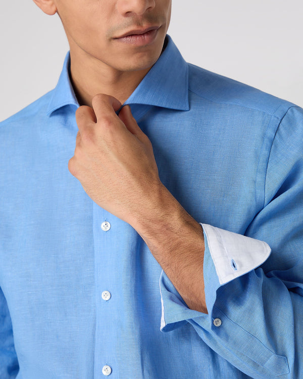 N.Peal Men's Cannes Linen Shirt Blue