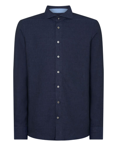 N.Peal Men's Cannes Linen Shirt Navy Blue