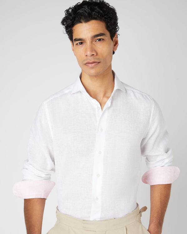 N.Peal Men's Cannes Linen Shirt White