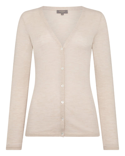 N.Peal Women's Mia Superfine Cashmere V Neck Cardigan Sandstone Brown