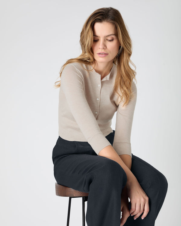 N.Peal Women's Darcie Superfine Cashmere Cropped Cardigan Sandstone Brown
