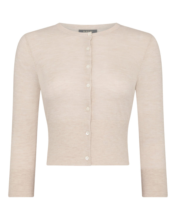 N.Peal Women's Darcie Superfine Cashmere Cropped Cardigan Sandstone Brown