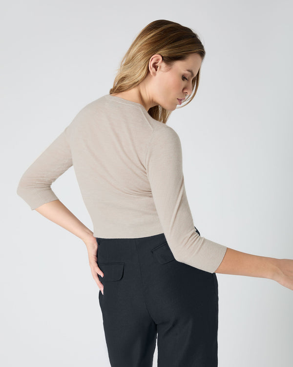 N.Peal Women's Darcie Superfine Cashmere Cropped Cardigan Sandstone Brown