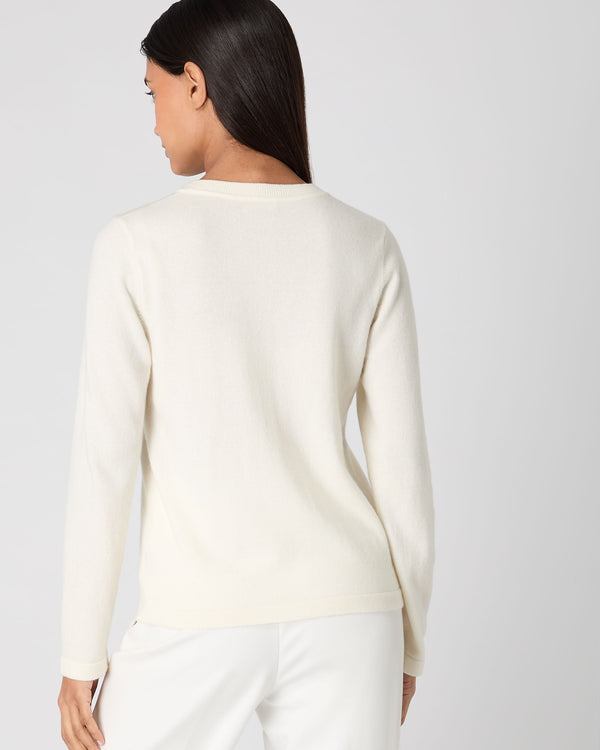 N.Peal Women's Hallie Round Neck Cashmere Jumper New Ivory White