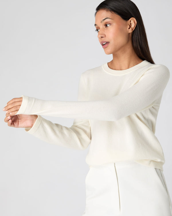 N.Peal Women's Hallie Round Neck Cashmere Jumper New Ivory White