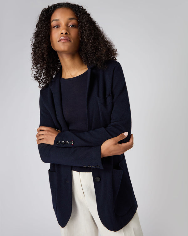Women's Superfine Cashmere Silk Blazer Navy Blue