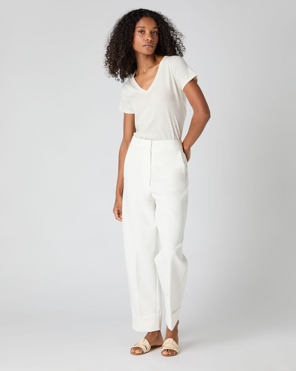 N.Peal Women's Cotton Cashmere Silk T-Shirt New Ivory White