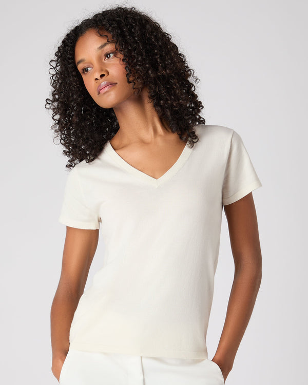 N.Peal Women's Cotton Cashmere Silk T-Shirt New Ivory White