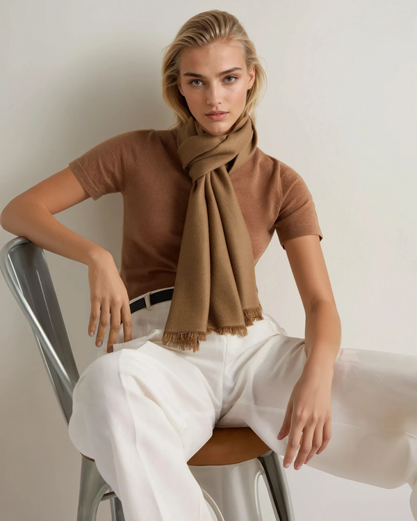 N.Peal Women's Pashmina Cashmere Stole Dark Tan Brown