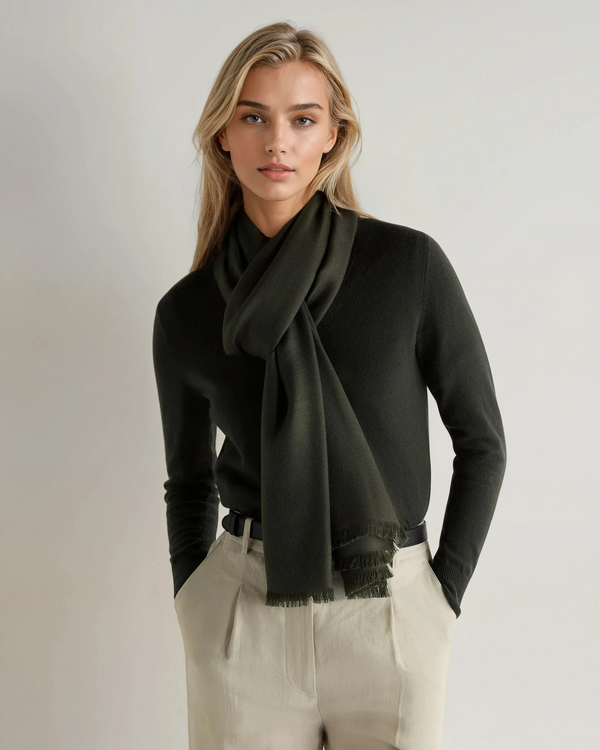 N.Peal Women's Pashmina Cashmere Shawl Arabica Khaki Green