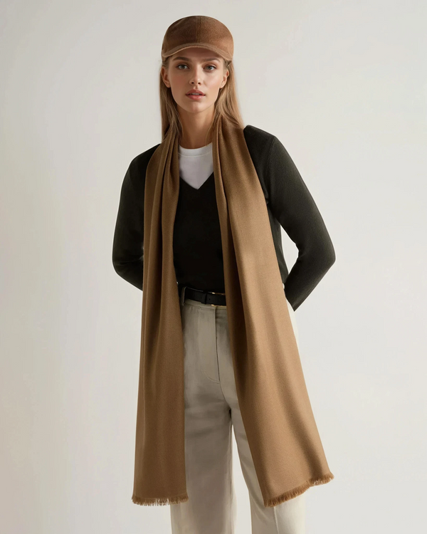 N.Peal Women's Pashmina Cashmere Shawl Dark Tan Brown