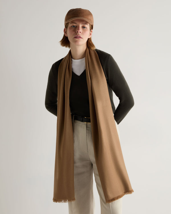 N.Peal Women's Pashmina Cashmere Shawl Dark Tan Brown