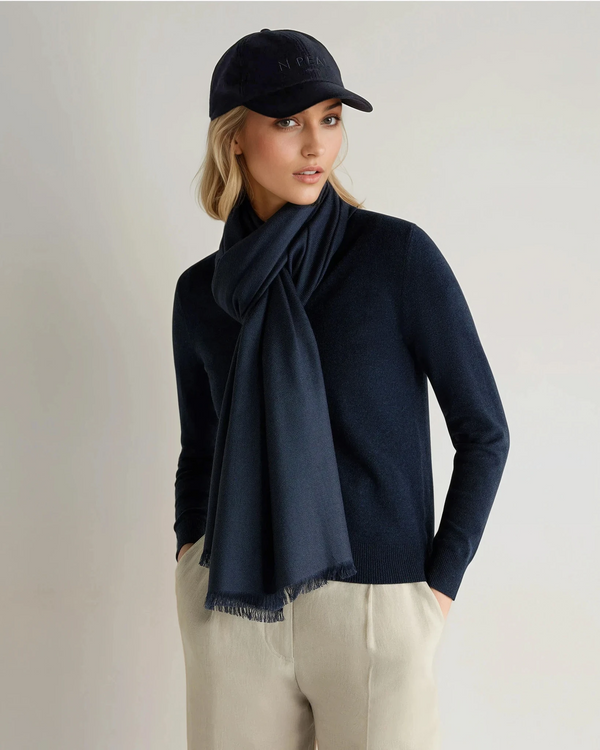 N.Peal Women's Pashmina Cashmere Shawl Indigo Blue
