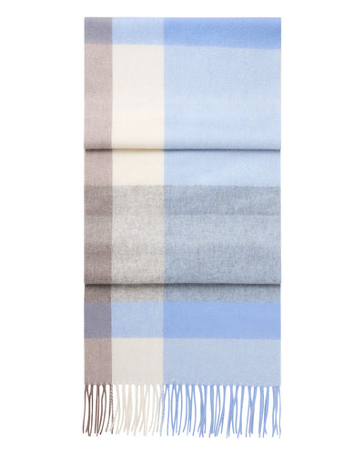 N.Peal Unisex Cashmere Check Scarf Blue + Grey
