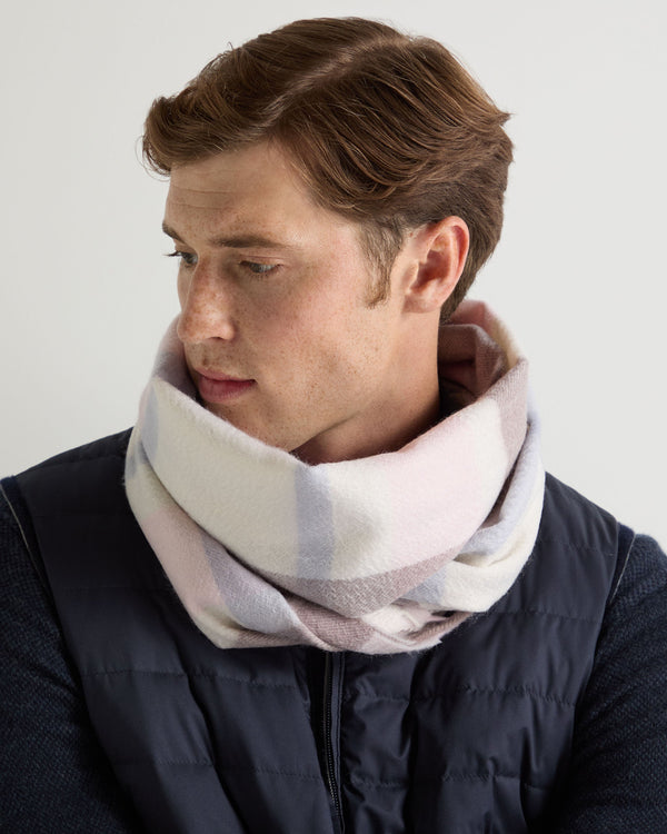 N.Peal Unisex Cashmere Check Scarf Oatmeal + Grey Check