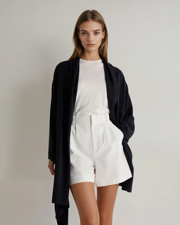 N.Peal Women's Lightweight Cashmere Shawl Navy Blue