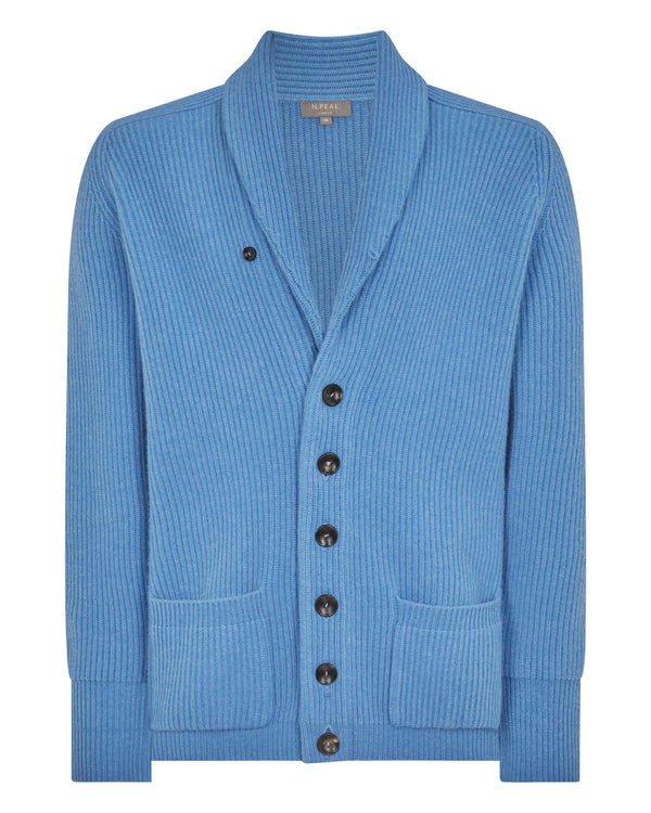 N.Peal Men's Kensington Cashmere Cardigan Provence Blue