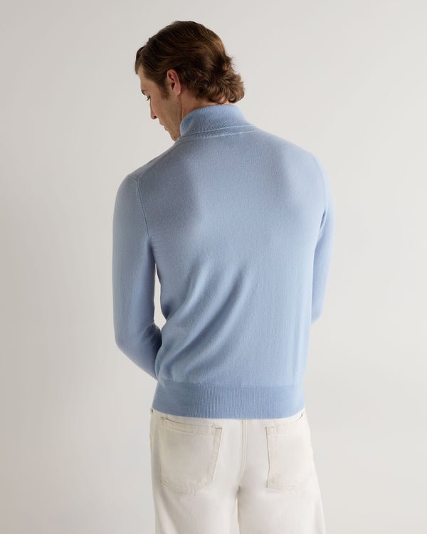 N.Peal Men's Trafalgar Roll Neck Cashmere Jumper Sea Mist Blue