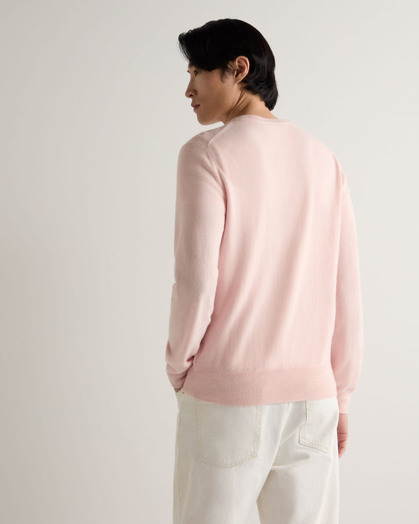 N.Peal Men's Oxford Round Neck Cashmere Jumper Blossom Pink