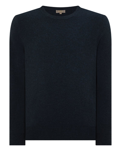 N.Peal Men's Oxford Round Neck Cashmere Jumper Indigo Blue