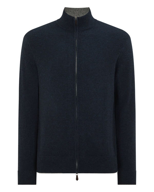 N.Peal Men's Knightsbridge Full Zip Cashmere Jumper Indigo Blue