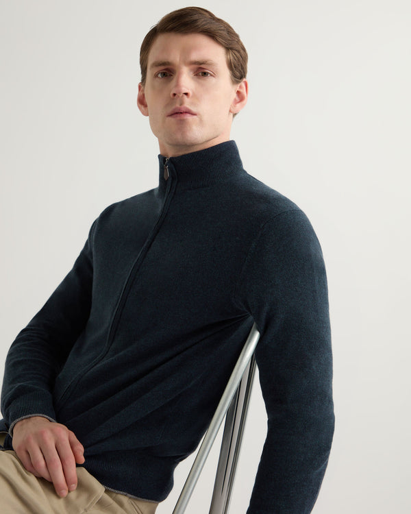 N.Peal Men's Knightsbridge Full Zip Cashmere Jumper Indigo Blue