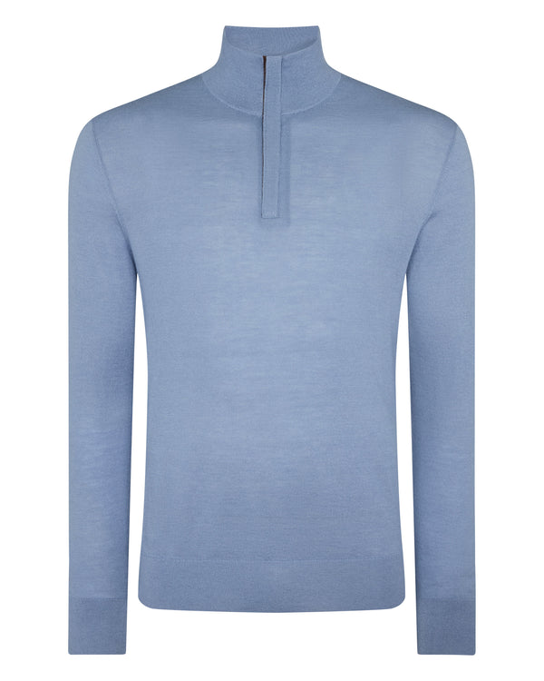 N.Peal Men's Regent Fine Gauge Cashmere Half Zip Jumper Cornflower Blue