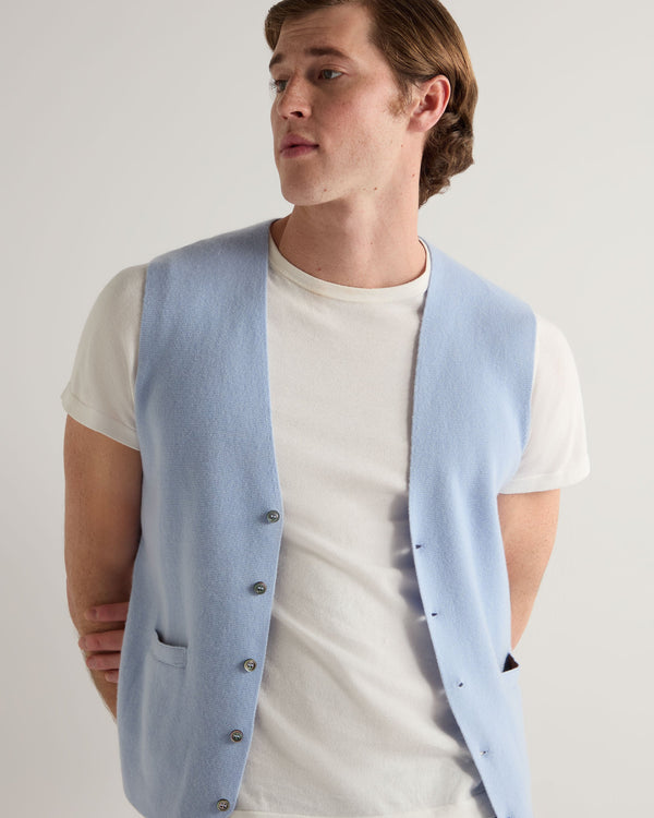 N.Peal Men's Chelsea Cashmere Waistcoat Sea Mist Blue