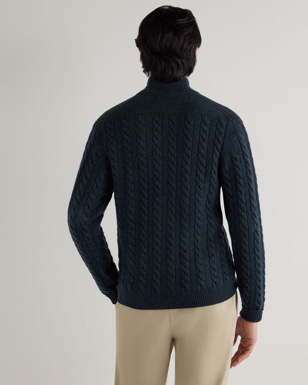 N.Peal Men's Richmond Cable Cashmere Cardigan Indigo Blue