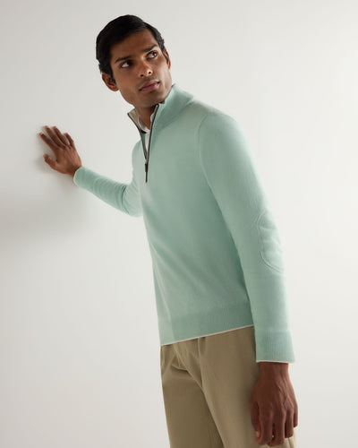 N.Peal Men's Carnaby Half Zip Cashmere Jumper Dusty Teal Green