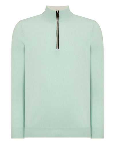 N.Peal Men's Carnaby Half Zip Cashmere Jumper Dusty Teal Green