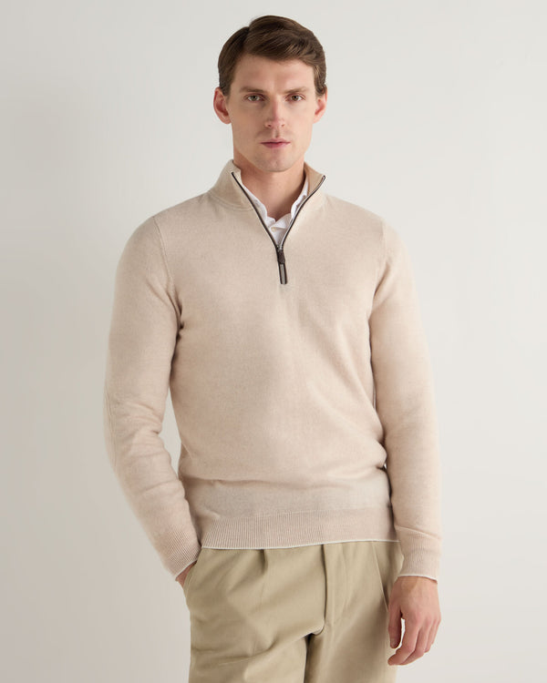 N.Peal Men's Carnaby Half Zip Cashmere Jumper Ecru White