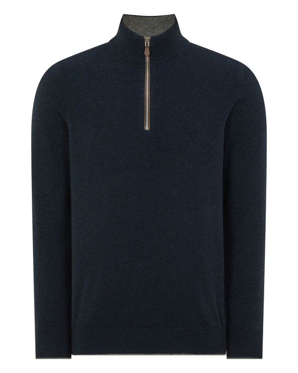 N.Peal Men's Carnaby Half Zip Cashmere Jumper Indigo Blue